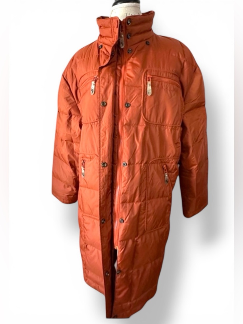 Nuage Vintage Duvet Down Puffer Coat Long Orange Quilted Parka XL